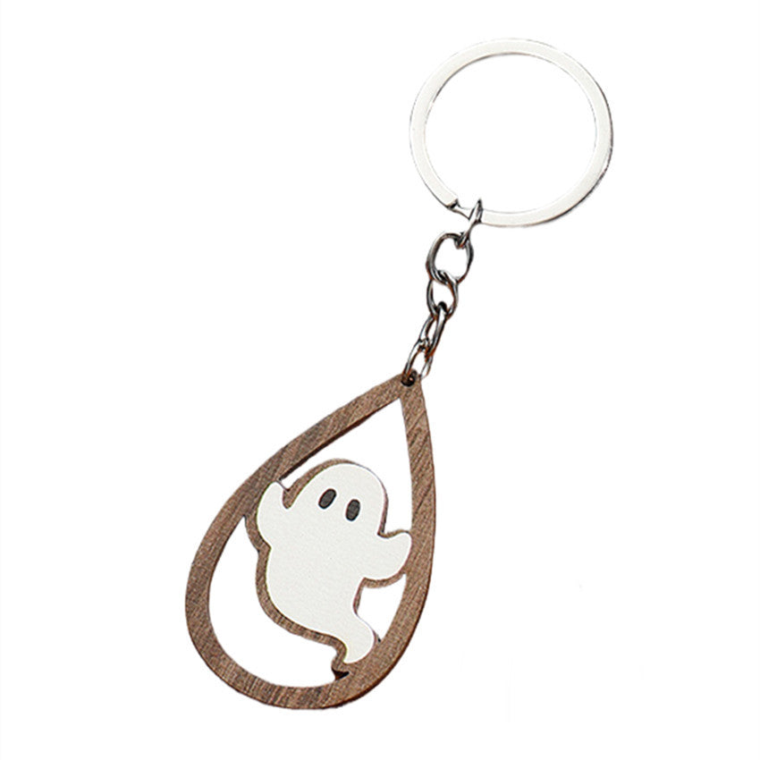 Wholesale Halloween Ghost Bat Pumpkin Candy Water Drop Wooden Keychain